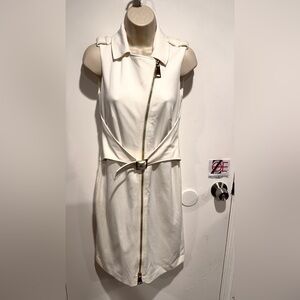 Calvin Klein White Midi Dress with Belted Waist
